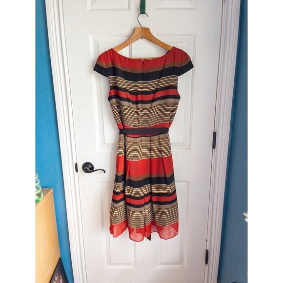Vintage J.R. JR Nites by Carol Lin Red and Black Striped Knee Length Dress size - Picture 3 of 10